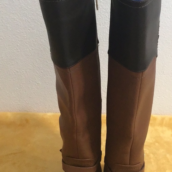 EUC. TOMMY HILFIGER Buckle Faux Leather Two-Tone Tall Riding Boots Side Zipper - Picture 4 of 16